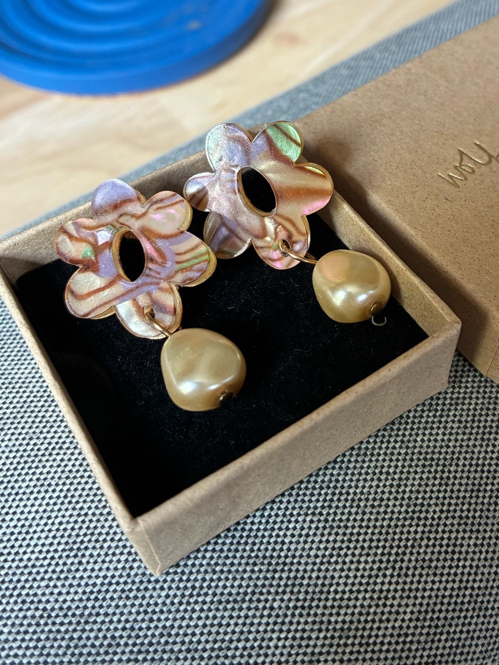 Wolf & Moon Mia Studs in Iridescent Ripple Pearl Drop Flower Earrings